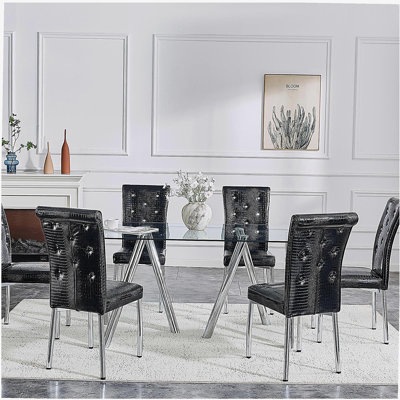 71-Inch Tempered Glass Dining Table with Sturdy Metal Legs