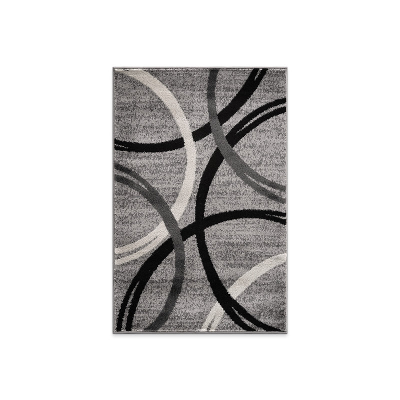 Devonshire Abstract Gray/Black/Ivory Area Rug, Rectangle 2'7" x 4'