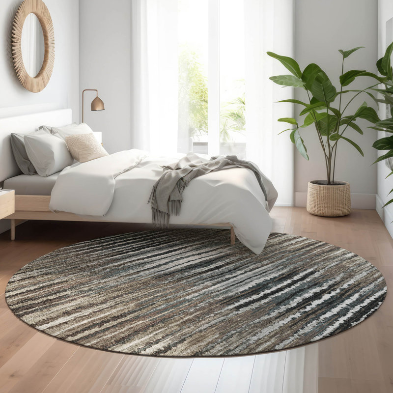 Premium Machine Washable Cerrito AMF604 Brown Rug, Round 8'