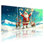 Père Noël de Noël avec renne dans un paysage enneigé, ensemble de 3 impressions sur toile