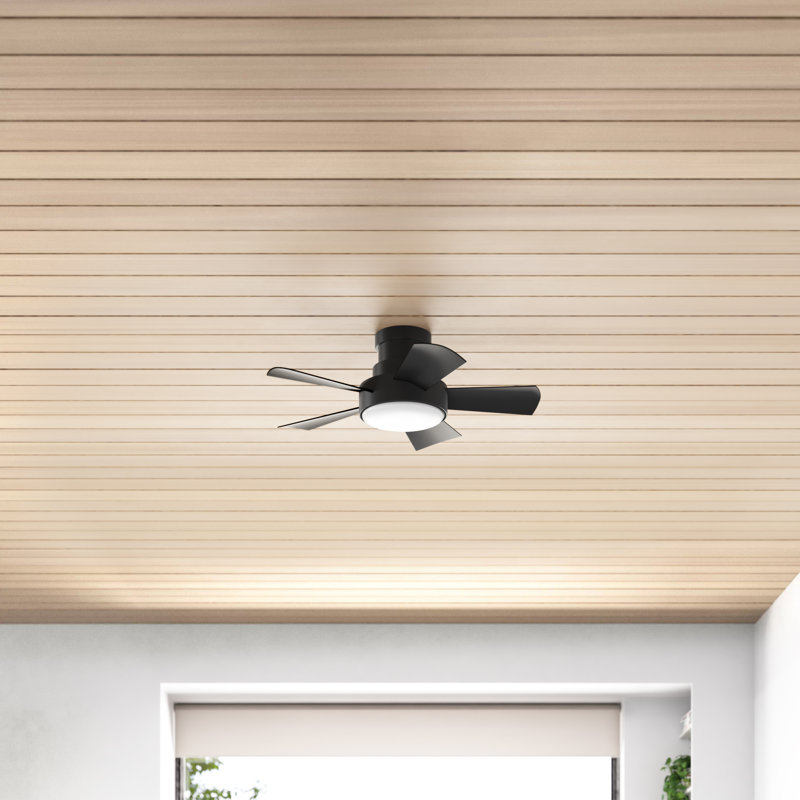 Vox 5 - Blade Indoor/Outdoor Smart Flush Mount Ceiling Fan with Remote Control and LED Light Kit, Works With Alexa and iOS or Android App