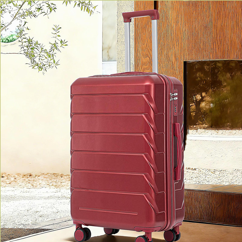 Grand bagage à carreaux en plastique dur 28 pouces ABS - Surface résistante aux égratignures Quatre roues multidirectionnelles, avec serrure à combinaison et crochets latéraux. (Rouge vin)