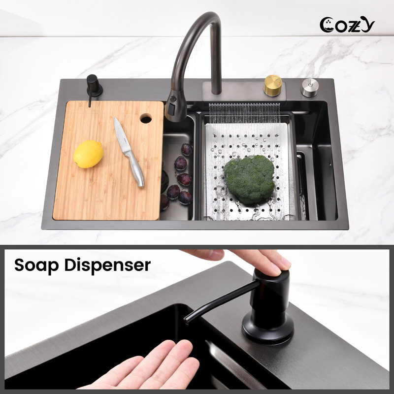 Évier de cuisine cascade de pluie multifonctionnelle sur comptoir 30 po x 22 po