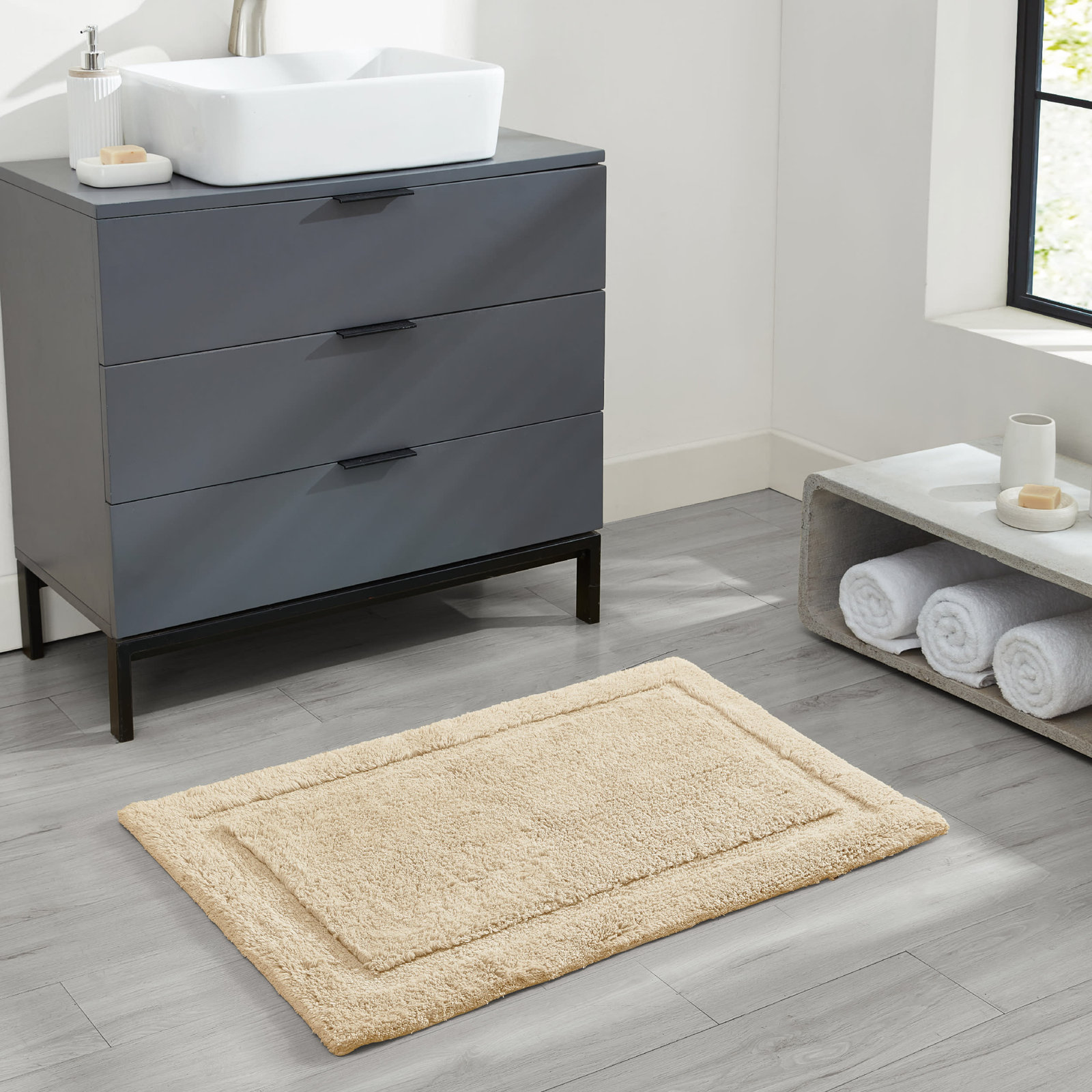 Rane Plush Cotton Bath Mat, 20"W x 32"L, Beige