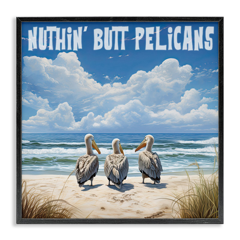 «Nuthin 'Bout Pelicans», estampe numérique par Jim Baldwin, Giclée encadrée noir minuit, H 17 po x l 17 po