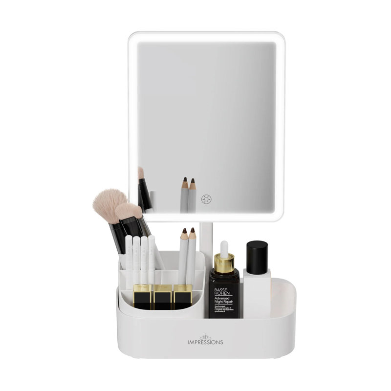 Pure Tri Tone LED Makeup Mirror With Vanity Removable Storage Organizer, Touch Sensor Switch