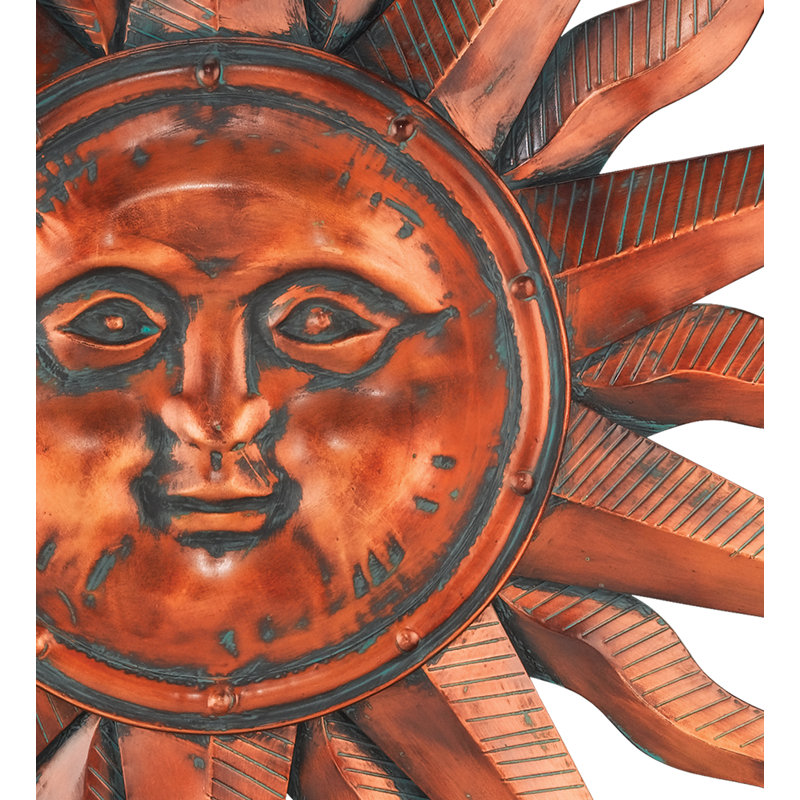 40 Inch Sun Metal Outdoor Wall Decor with Multi Colour Weather Resistant Finish for Indoor and Outdoor Home Accent - Copper Patina