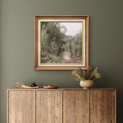 «Green Spring Summer Forest Tree River», peinture sur toile encadrée
