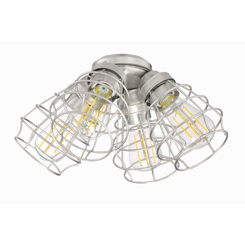 4 Light Fitter And Glass 15.87'' 4 - Light Branched Ceiling Fan Light Kit, Brushed Polished Nickel