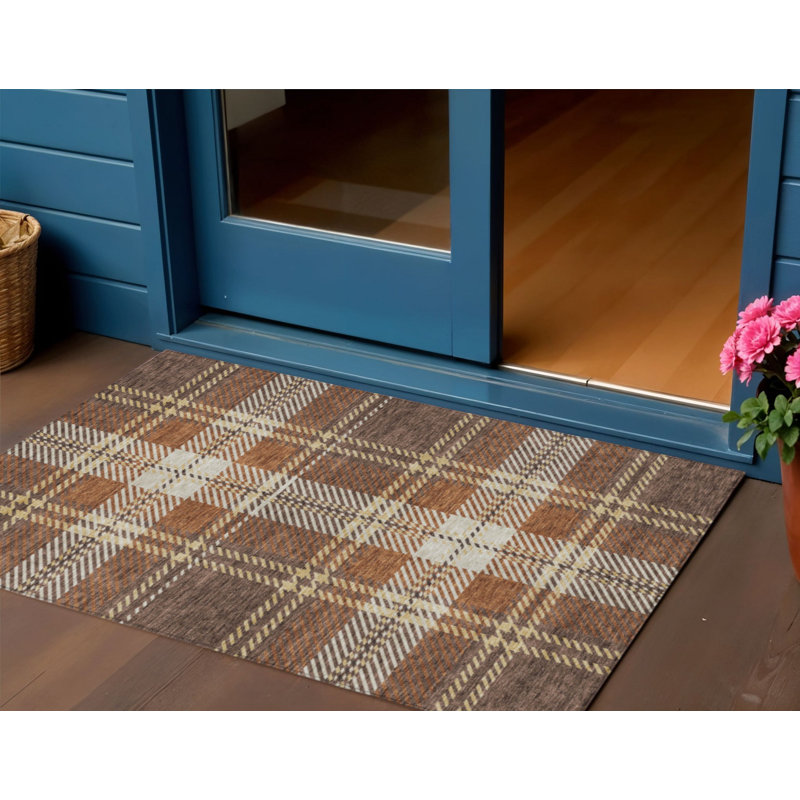 Tapis intérieur / extérieur 3 pi x 5 pi cuivré chocolat et doré lavable