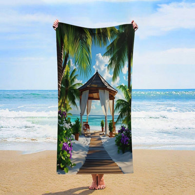 Très grande serviette de plage en microfibre Tropical Paradise, serviettes de piscine à séchage rapide sans sable, drap de bain léger et absorbant pour les vacances de natation de voyage, 60 x 80 po et un sac en toile de style chinois gratuit est inclus