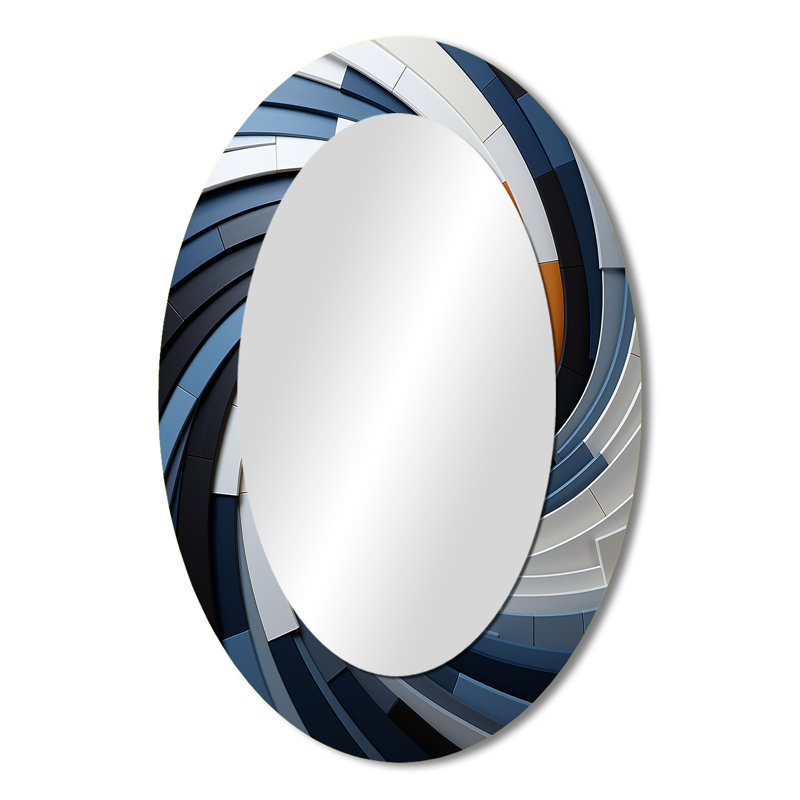 Geometric Spiral II - Blue Modern Oval Wall Mirror, 36" x 24"