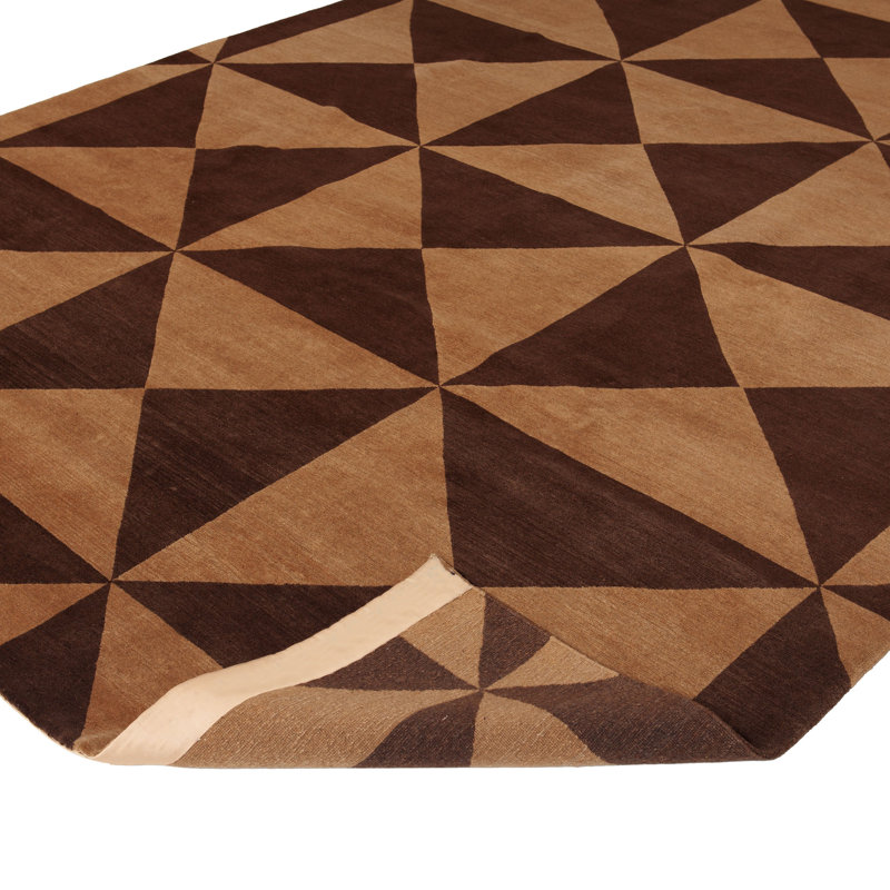 Brown Modern Geometric Tibetan Wool Rug - 8' x 10'