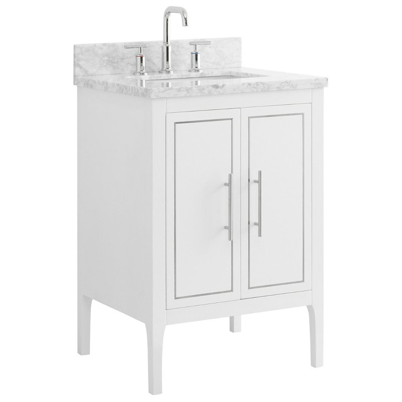 24'' Free-standing Single Bathroom Vanity with Carrara Marble Vanity Top, White