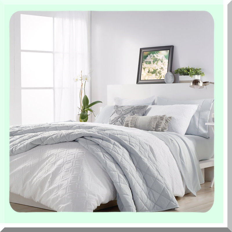 Luxury Cloud Comforter Set - Full/Queen Size - White - Soft Microsculpt Fabric - Ogee Pattern - Solid Color - Cozy Sham Included - Bedding Set