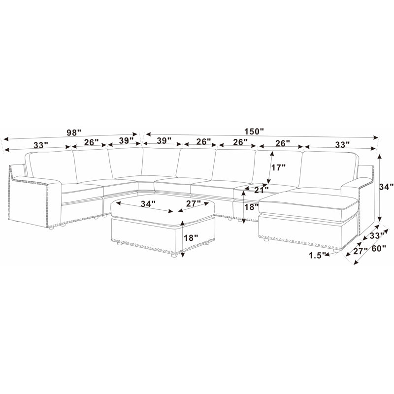 Grand modulaire réversible de 151,5 po de large Aindriu, Polyester brun clair