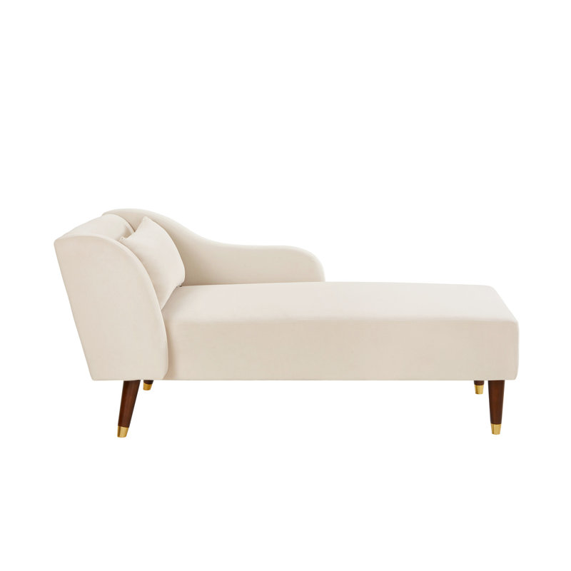 Chaise longue beige en velours avec structure stable et incurvée, couleur, Beige