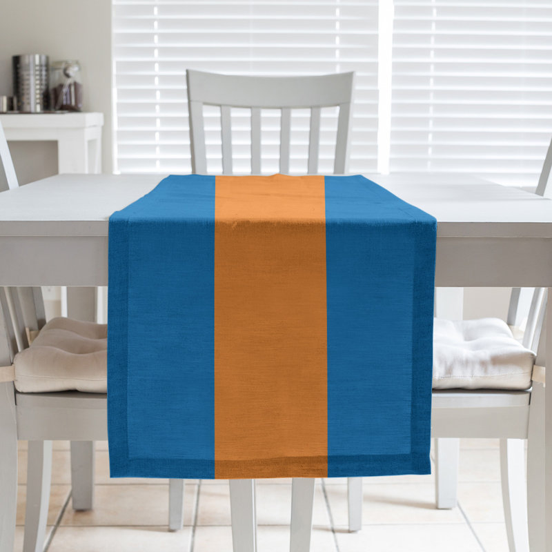 Chemin de table basket New York, L 90 po x l 16 po, Bleu / orange / bleu, Sergé de coton