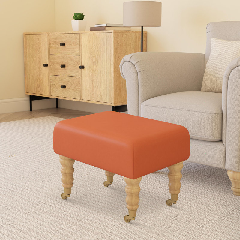 Acierno Natural Wood Caster Leg - Faux Leather, Mango Orange, Natural
