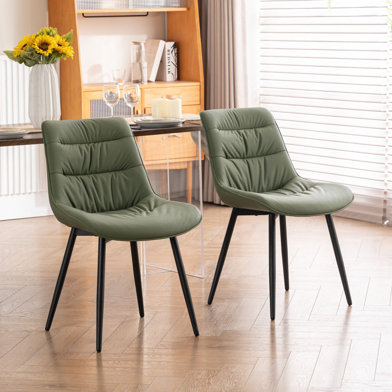 Modern Upholstered Back Dining Chair Armless Side Chair With Metal Legs, Bean Green