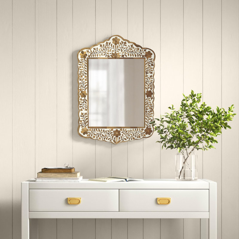 Ren Botanic Bone Inlay Traditional Distressed Accent Mirror, Brown