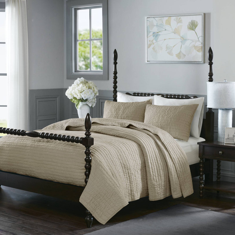 Ensemble de courtepointe en coton matelassé à la main 3 pièces Madison Park Signature, Beige
