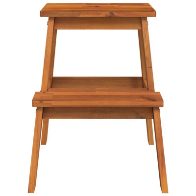 Tabouret 2 marches en bois d'acacia massif 15,7 po x 15 po x 19,7 po