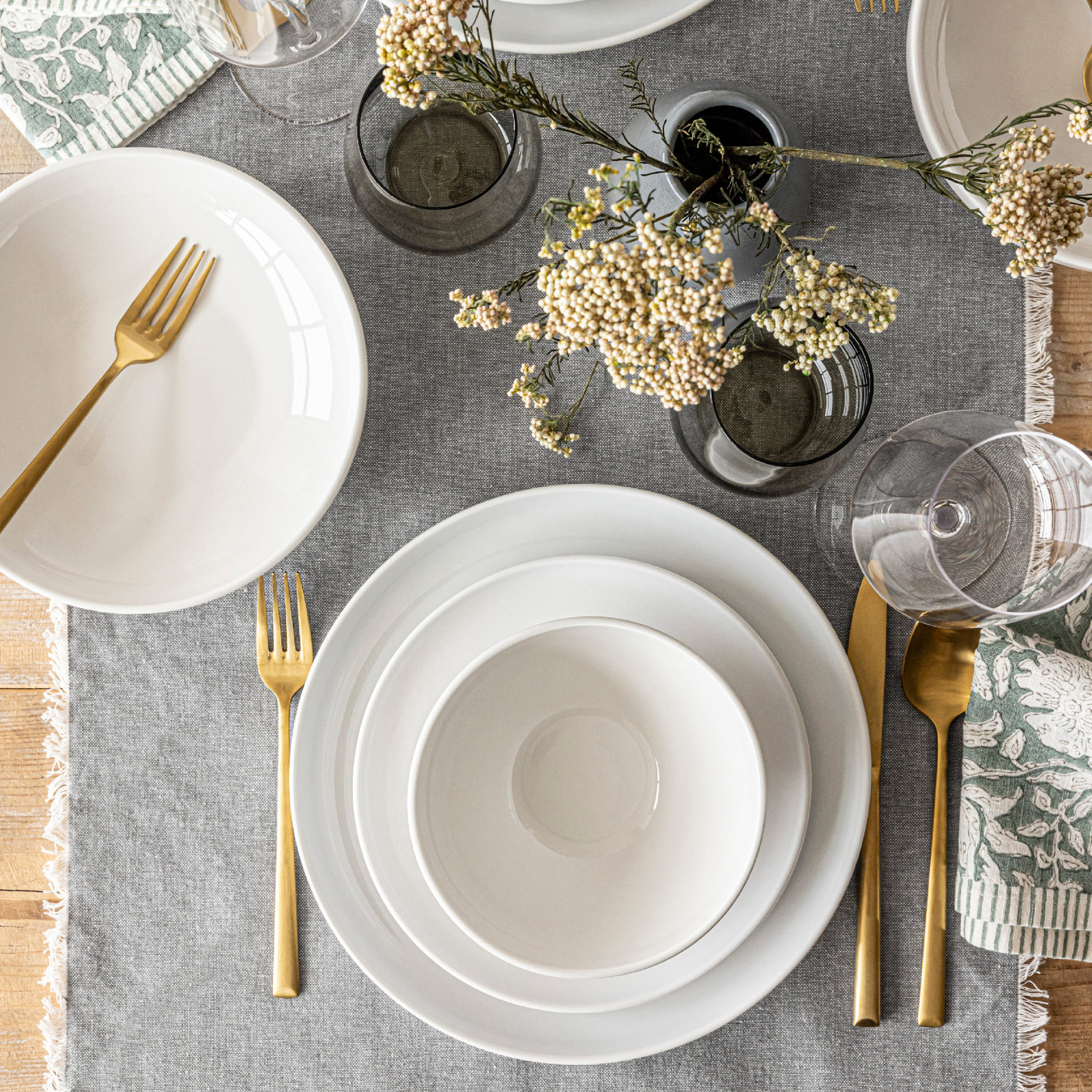over&back Woven Frayed Chambray 108" Table Runner, 18" W x 90" L, Gray