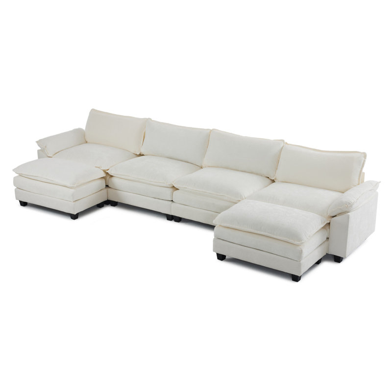 Latitude Run® 4-Seat Sectionals With 2 Ottoman, Beige Chenille