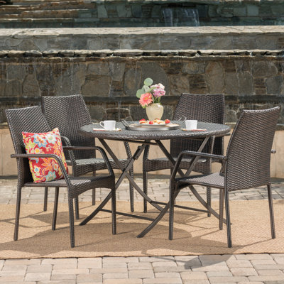 Derrion Outdoor Wicker 5 Piece Dining Set