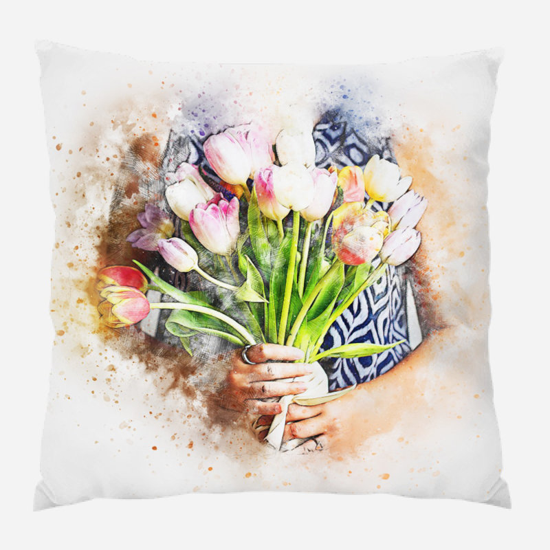 Coussin décoratif fleurs Richins, Microsuède, Intérieur