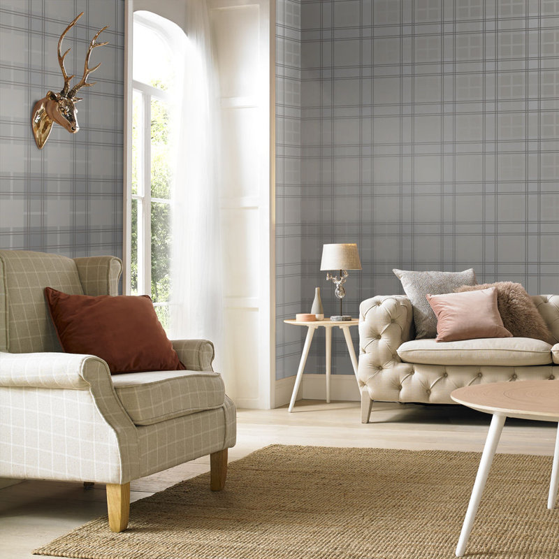Tartan Plaid Metallic Wallpaper Roll, Silver