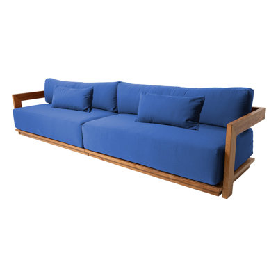 Varenna 119" Wide Outdoor Teak Rectangle Patio Sofa with Cushions