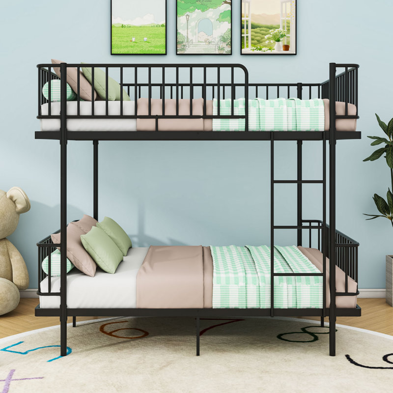 Metal Bunk Bed with Ladders and Guardrails, Full Over Full, Black