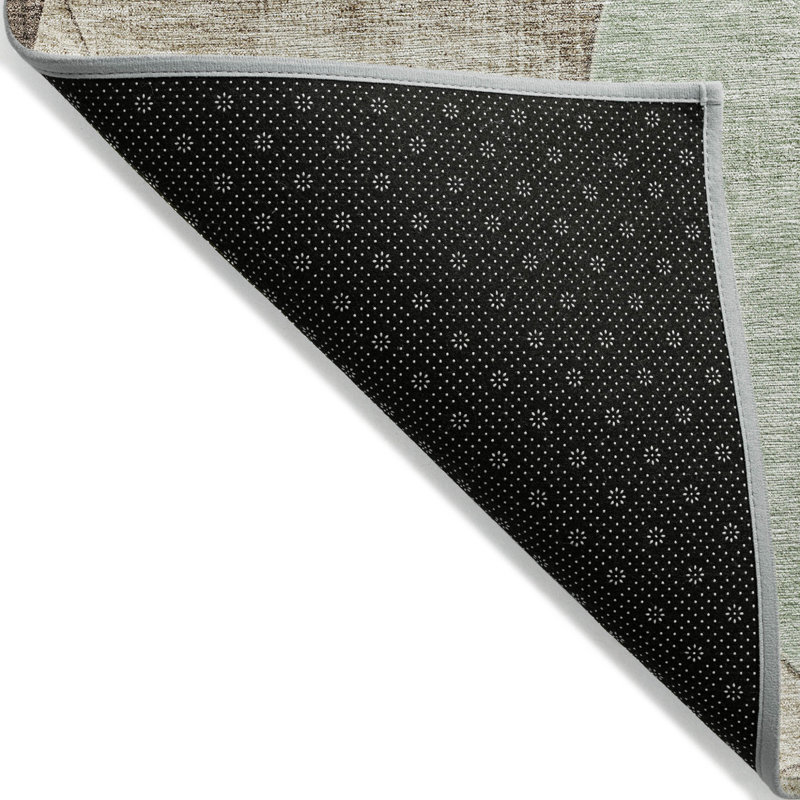 3' X 5' Artichoke Green Brown And Beige Geometric Washable Indoor Outdoor Area Rug
