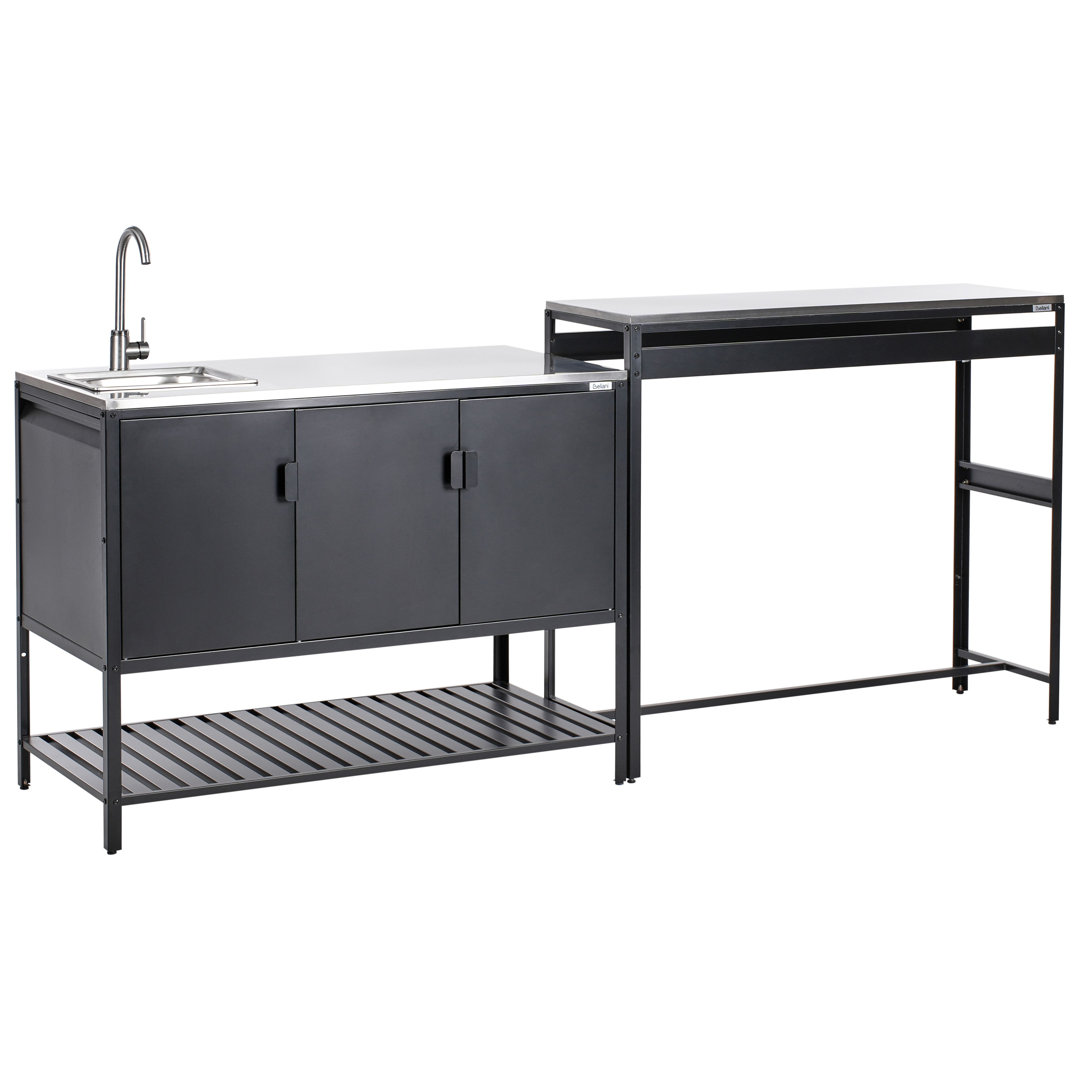2 Piece Outdoor Kitchen Set with Sink MAENZA Metal Black