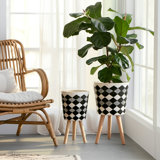 Balmorhea Resin and Wood Planters with Ribbed Design and Magnesia Construction, Set of 2