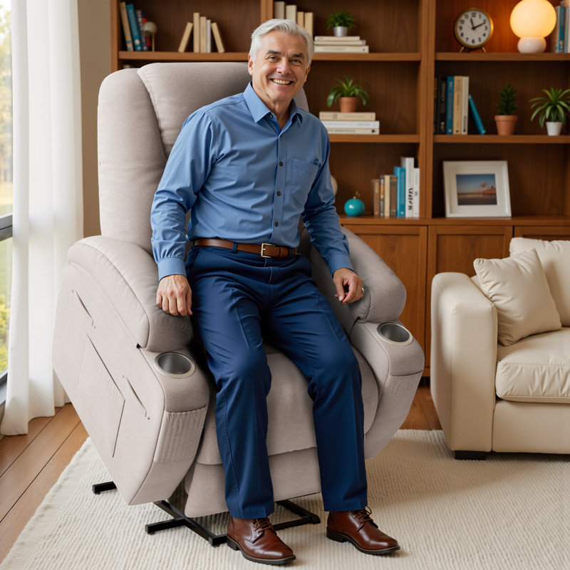 Luxury Massage Sofa Recliner Chair - 8-Point Kneading/Widened Backrest/Double Cup Rest/Elderly Assistance to Lift, 160° Flat Lying + Multi-Layer Storage, Dual-Purpose Living Room and Bedroom electrically adjustable chair