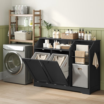 Armoire à linge double inclinable avec 3 paniers à serviettes et 2 paniers de 8,7 gallons, poubelle de grande capacité