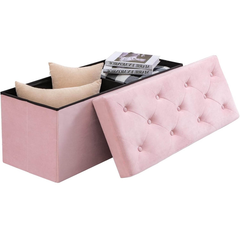 Velvet Storage Bench, Pink