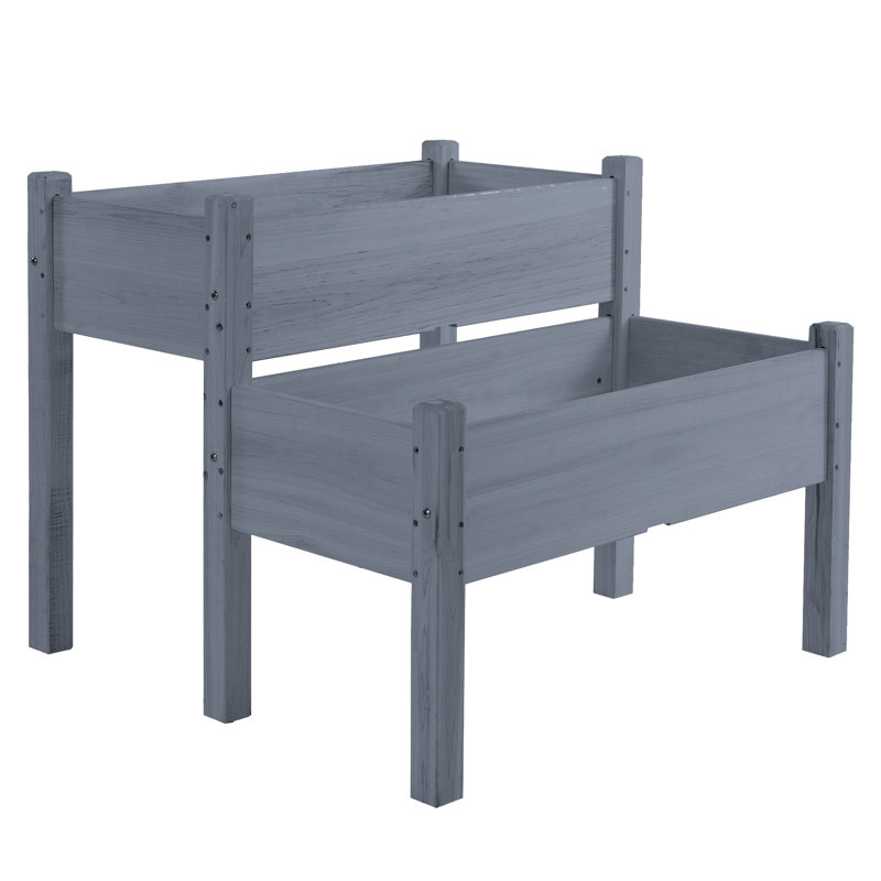 2 Raised Planter Box, 34"X34"X28", Wood For Backyard Patio, Plant Veggies Herbs Blooms, Gray Garden Bed, Box Backyard, Cultivate Veggies, Herbs, Flowers,