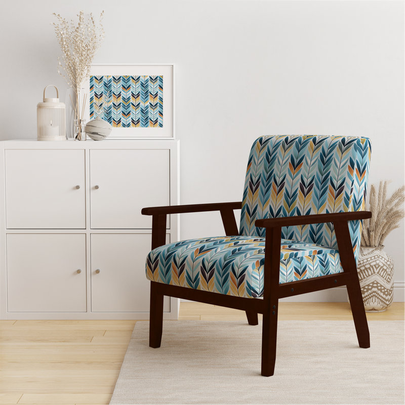 Cantina 23'' Wide Armchair, Blue Polyester, Brown Square Arms