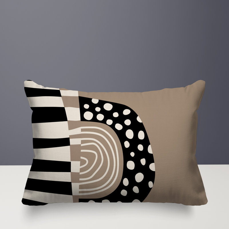 Oreiller rectangulaire réversible intérieur / extérieur Ritter Abstract, Beige / noir / blanc cassé, H 14 po x l 20 po
