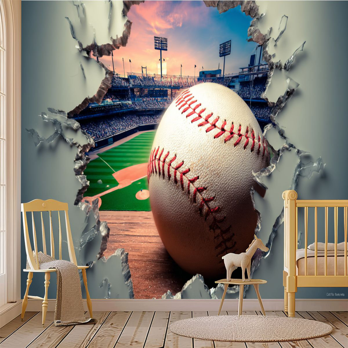 Latitude Run® Peel and Stick Wallpaper Wall Mural 3D Baseball Wall ...