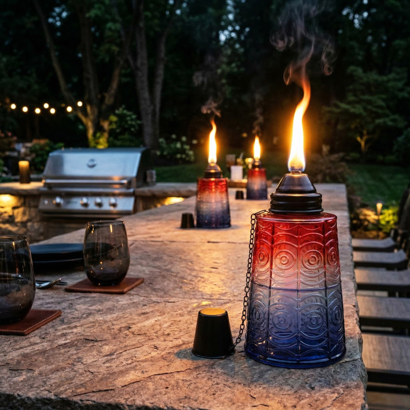 Torches Tiki Citronella, Rouge / Blanc / Bleu