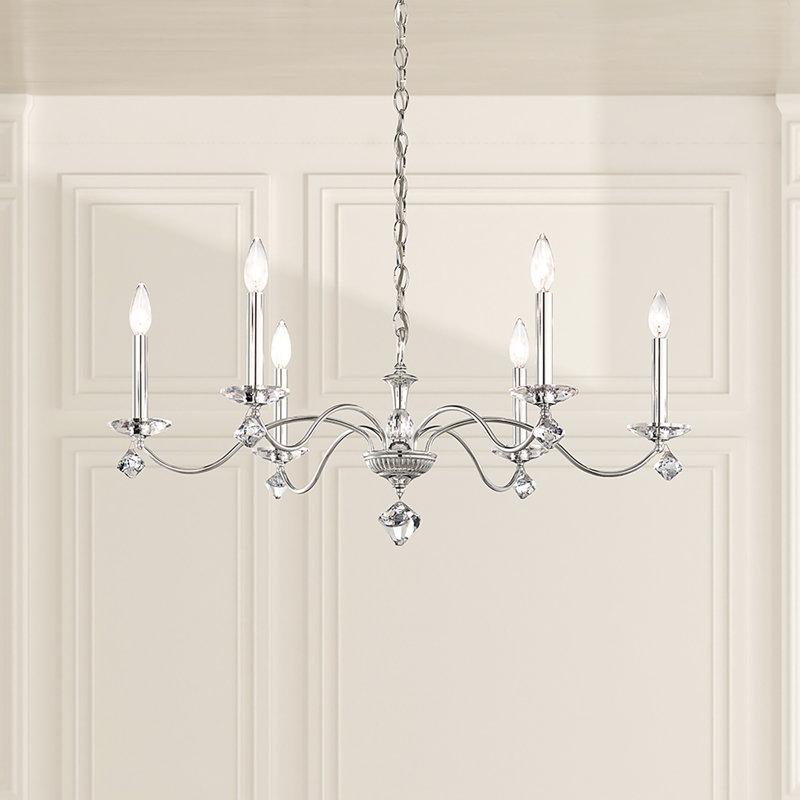 Modique 6 Light 32in x 15.5in Chandelier in Antique Silver with Clear Heritage Handcut Crystals, White