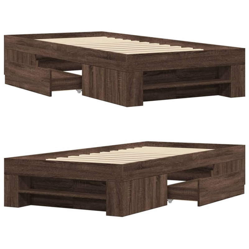 Storage Bed, Brown Oak, Small Single (2'6)
