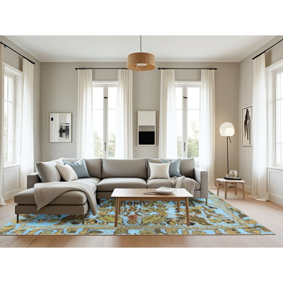 Tapis bleu ciel/gris ciel traditionnel Mahtotopa