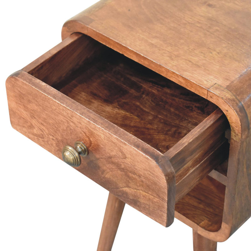 Mini Honey Caramel Mango Wood Bedside Table with Drawer
