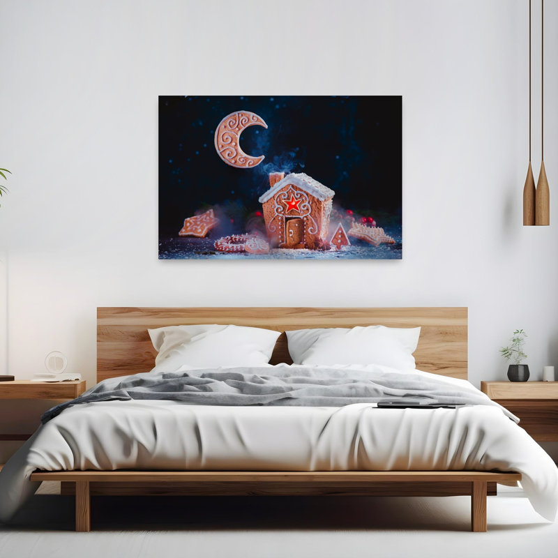 «Magical Gingerbread Night», fantaisiste, abstrait, hiver contemporain, impression d'art mural, 40" H x 60" W